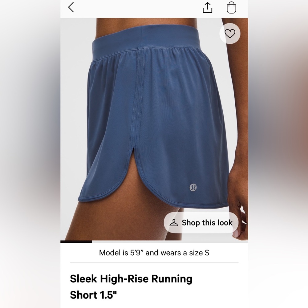 Lululemon sleek high rise running short. 1.5”
